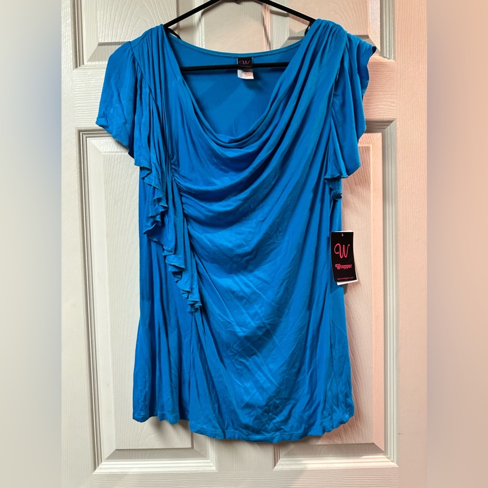 Wrapper Blue XL blouse shirt - ruffles rouched on one side